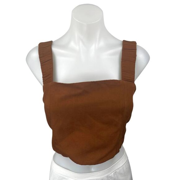 Zara Tops - Zara Brown Linen Sleeveless Square Neck Cami Camisole Crop Tank Top Size XS
